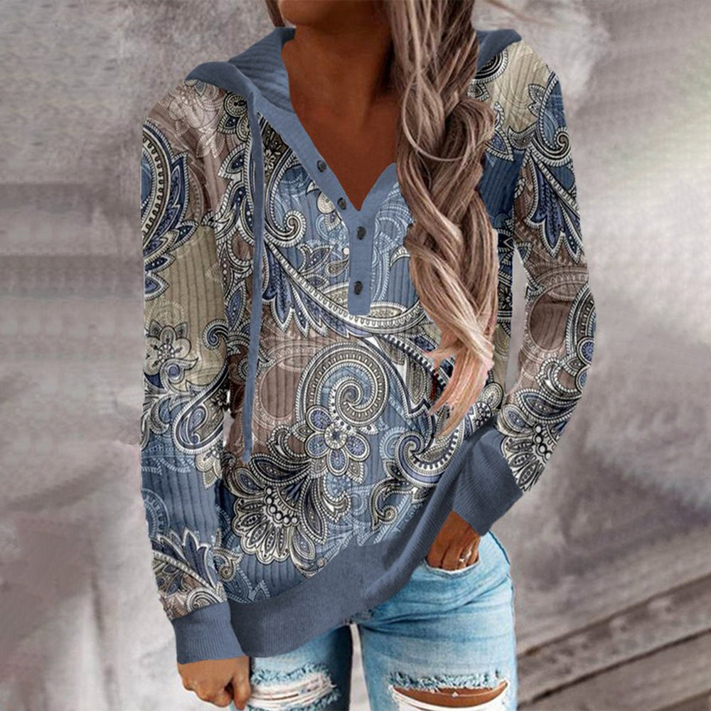White Paisley Ombre Hooded Henley Top
