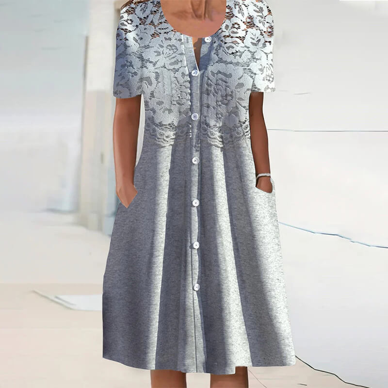 Scoop Neck Graphic Lace Midi Dress