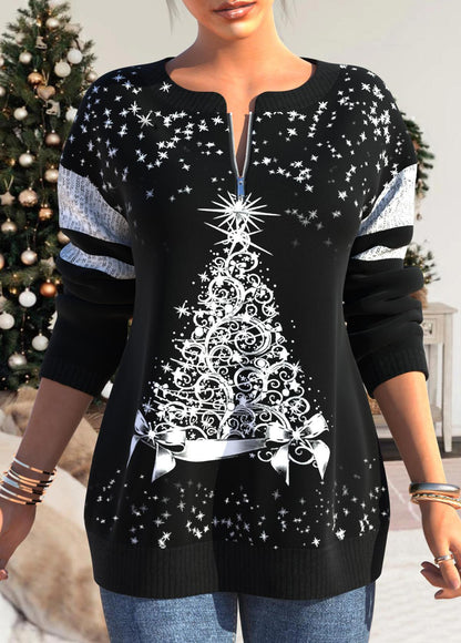 Black Sequin Christmas Tree Print Long Sleeve Sweatshirt