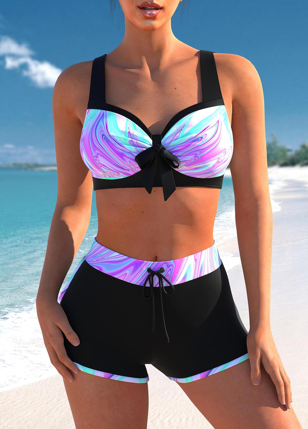 Multi Color Ombre Mid Waist Bikini Set