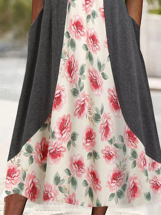 Comfy V-neck Floral Printed Midi Dress