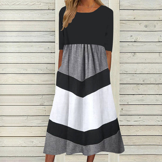 Modern Color Block Short Sleeve Midi Dress