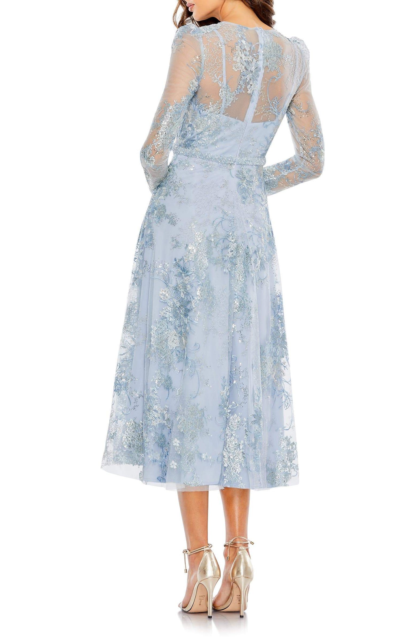 Sequin Floral Lace Long Sleeve A-Line Dress