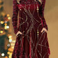 Burgundy Ethnic Sequin Spliced Mini Dress