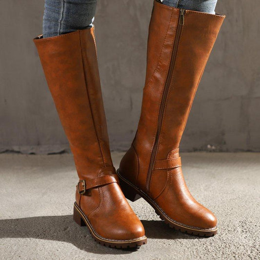 Women's Vintage Classic Leather Zipper Riding Boots