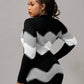 Mock Neck Long Sleeve Chevron Pattern Sweater Dress