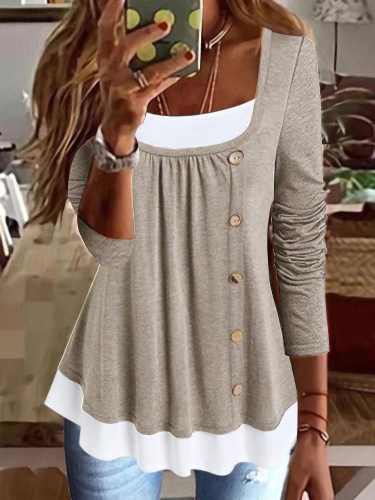 Casual Plain Button-embellished Top
