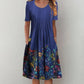 Vintage Blue Short Sleeve Floral Midi Dress