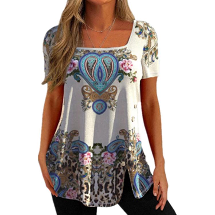 Ethnic Button Short Sleeve Top