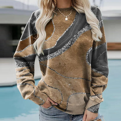 Sparkling Sand Marble Print Long Sleeve Top