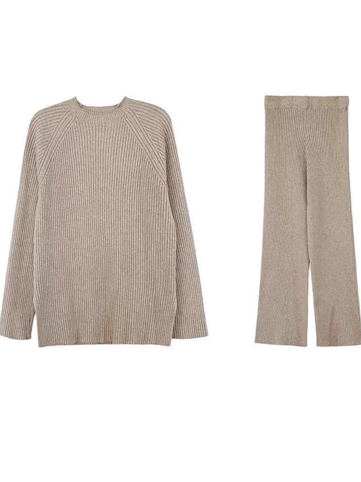 Knitted Plain Slit Sweater Set