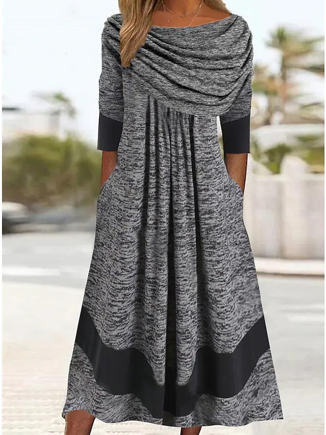 Dark Gray Half Sleeve Ruched Midi Dress