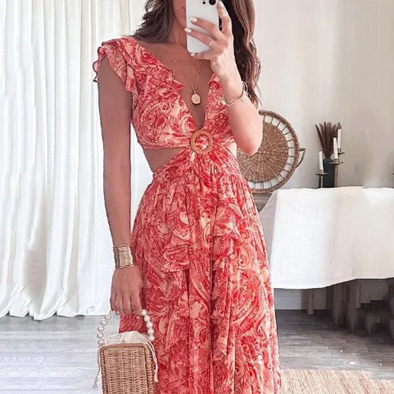 Printed Lace Ruched Sleeve Dress