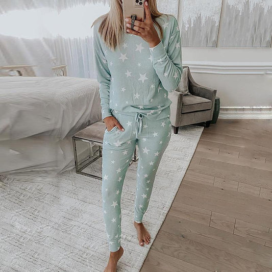 Star Print Long-sleeved Casual Home Service Set