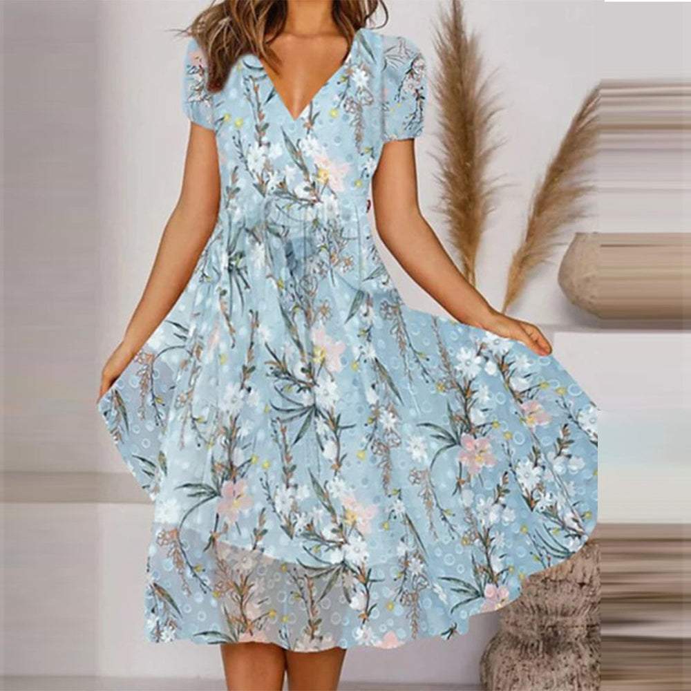 Blue Meadow Floral Print Midi Dress