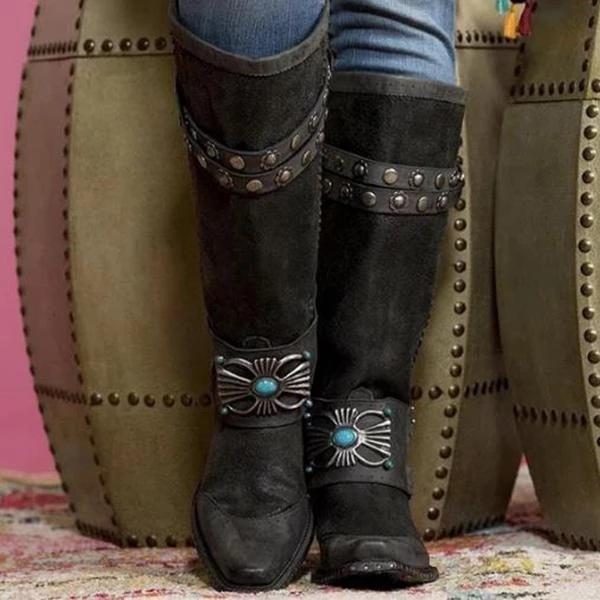 Women'S Vintage Belt Buckle Tall Boots