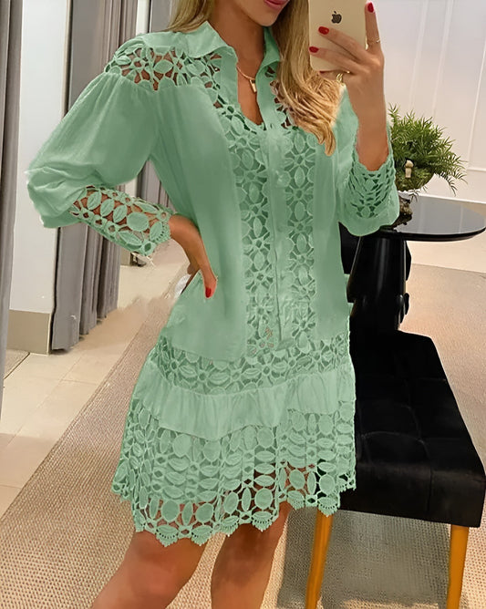 Guipure Lace Patch Shirt Dress With Cami Dress