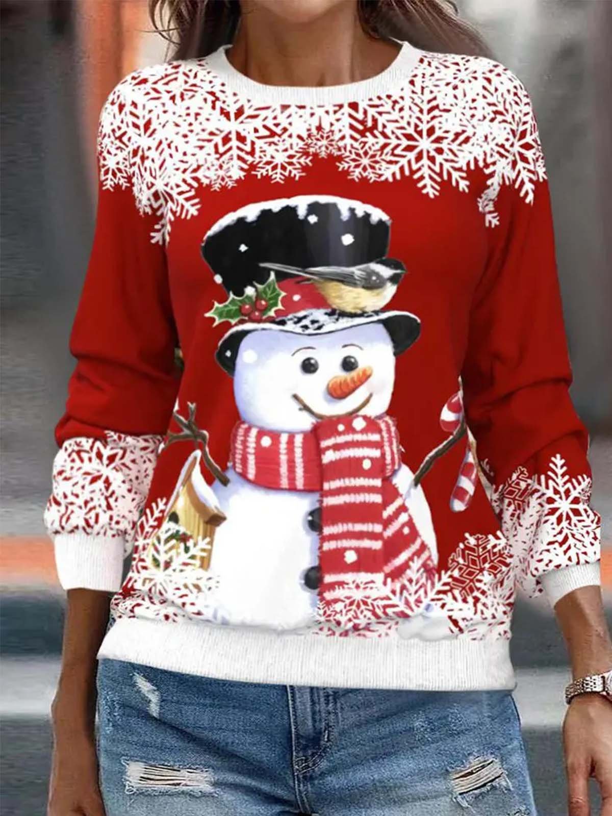 Christmas Pattern Snowman Print Top