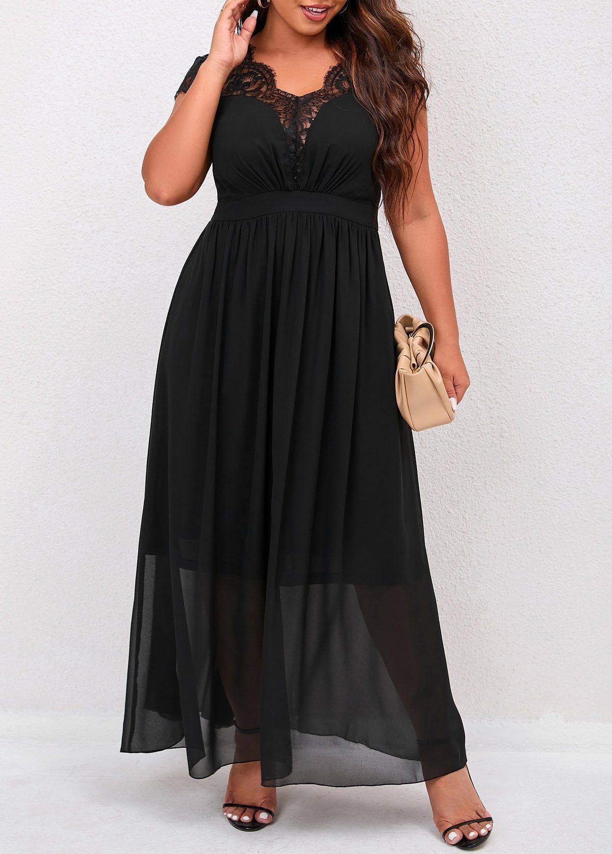 Plus Size Lace Patchwork Black Dress