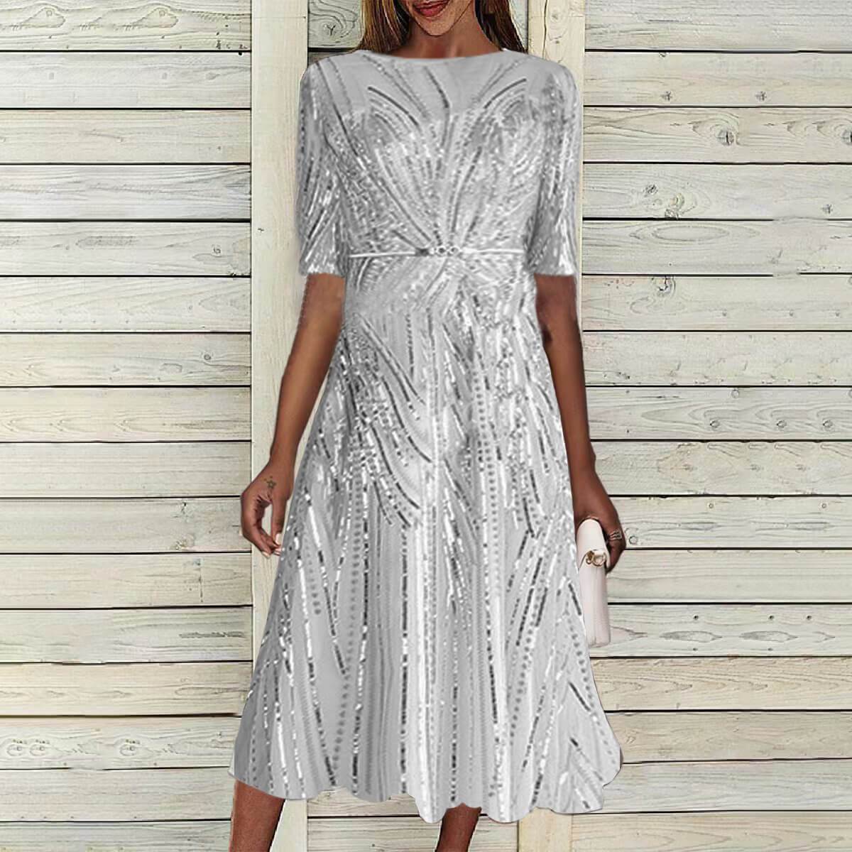 Printed Medium Sleeve Midi Dress