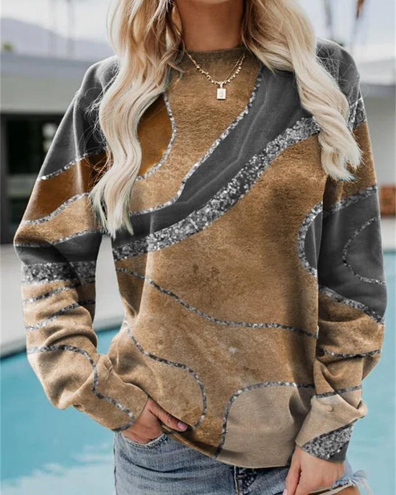 Sparkling Sand Marble Print Long Sleeve Top