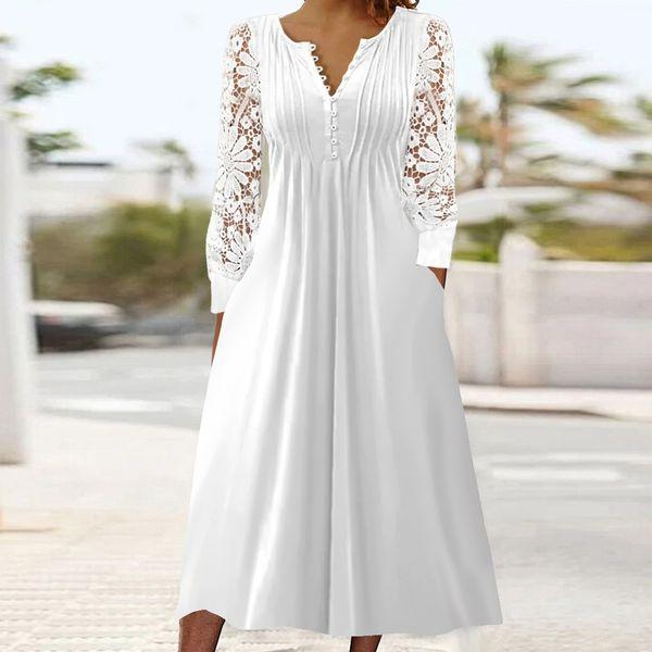 White Long Sleeve Plain Midi Dress
