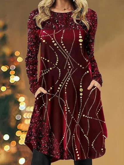 Burgundy Ethnic Sequin Spliced Mini Dress