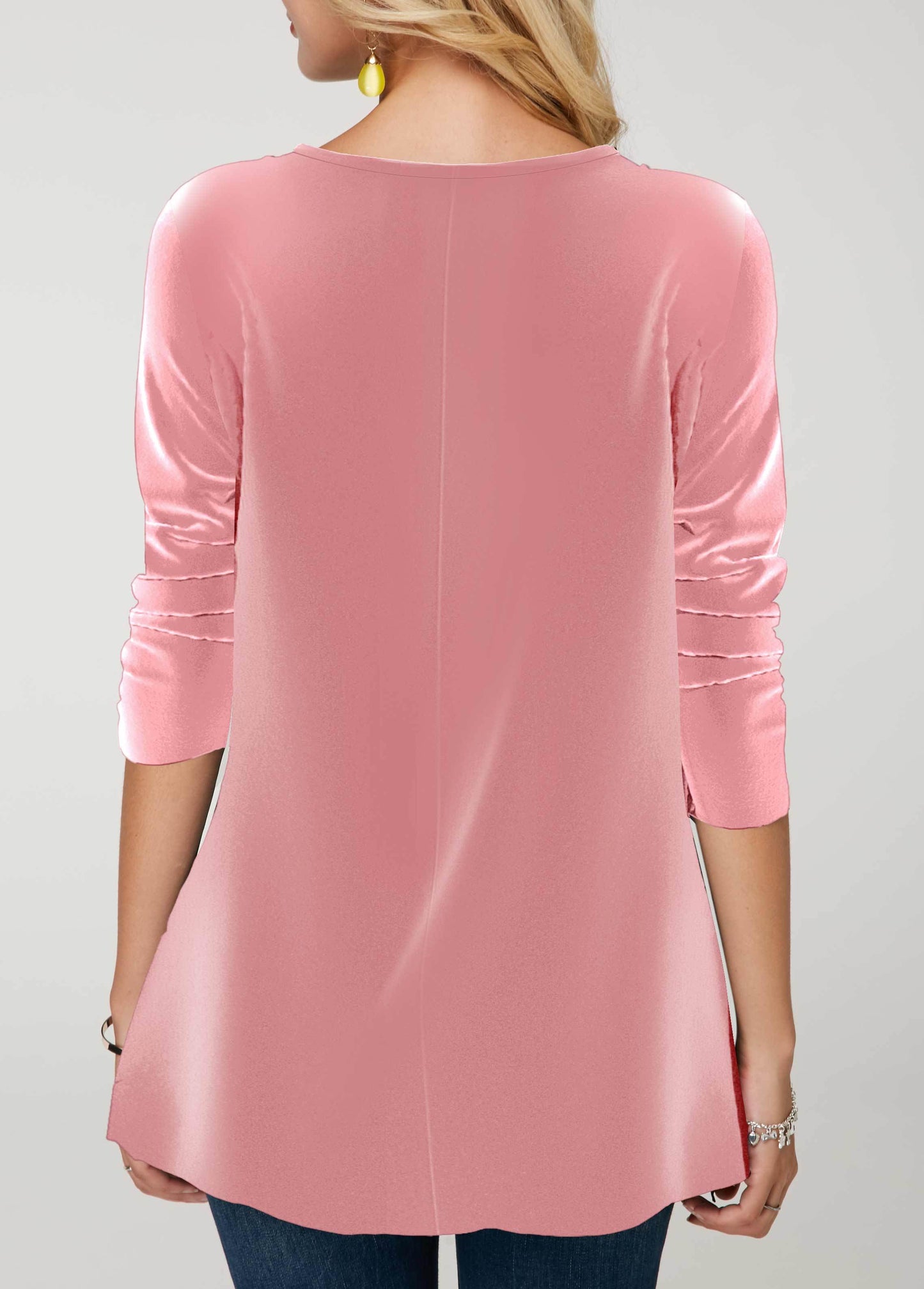 Pink Round Neck Long Sleeve Sweatshirt
