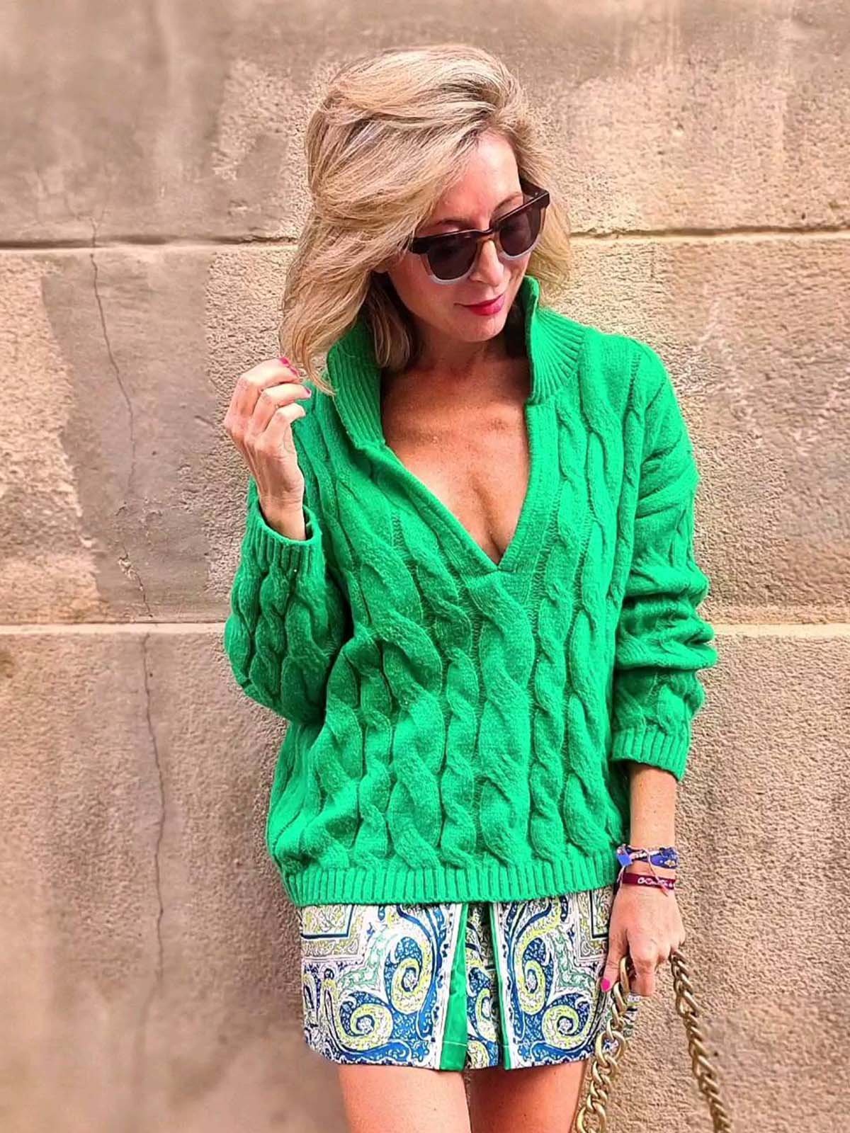 Trendy Green Knit Sweater