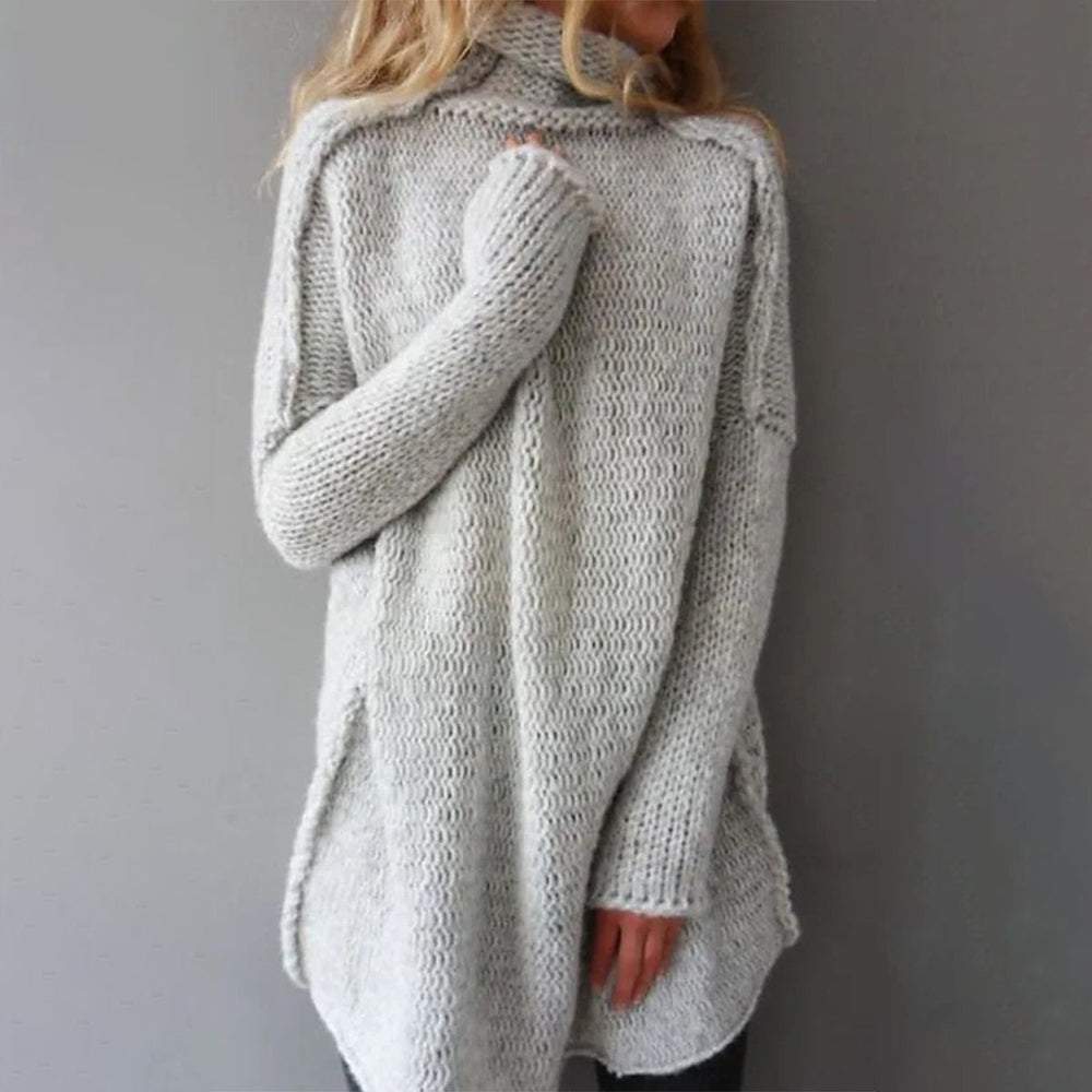 Grey Plain High Neck Sweater