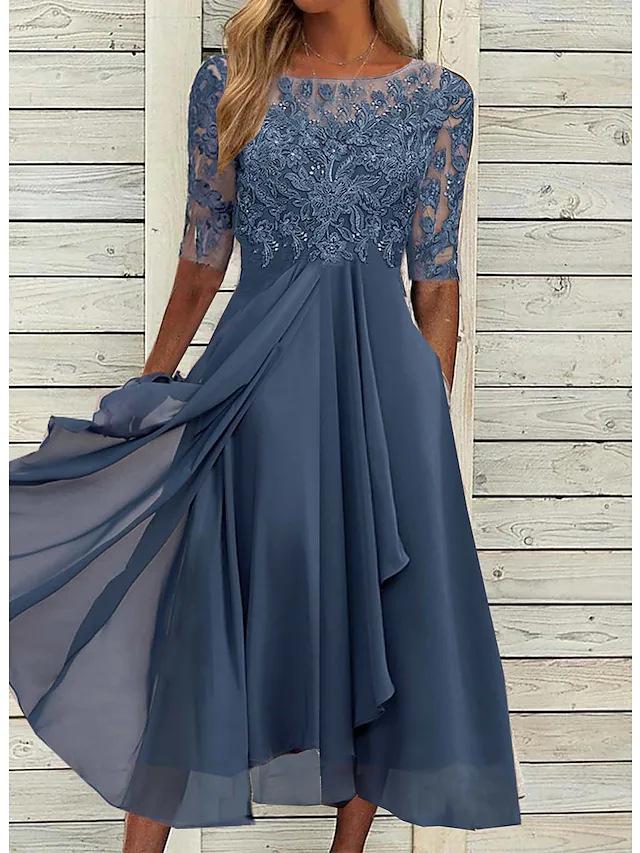 High Waist Chiffon Panelled Lace Cutout Midi Dress