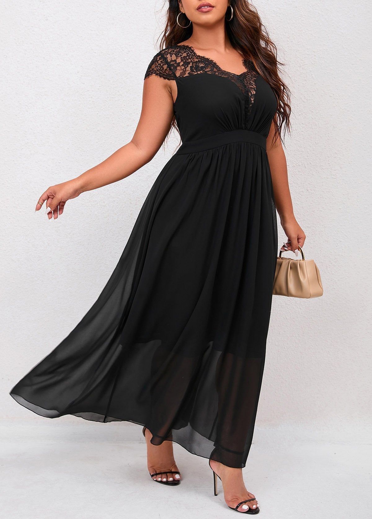Plus Size Lace Patchwork Black Dress