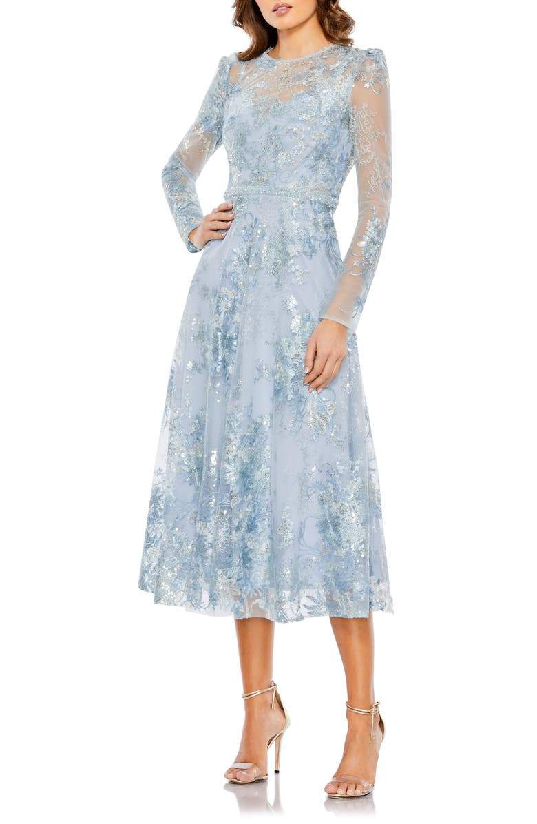 Sequin Floral Lace Long Sleeve A-Line Dress