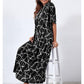 Baggy Short Sleeve Print Maxi Hooded Dress