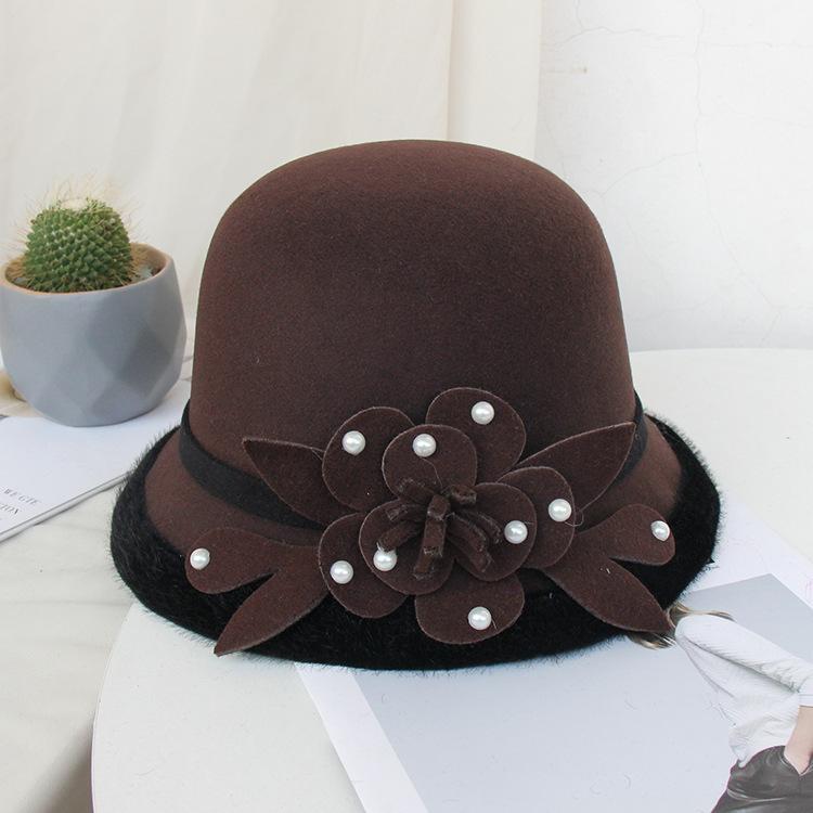 New woolen beaded flower hat