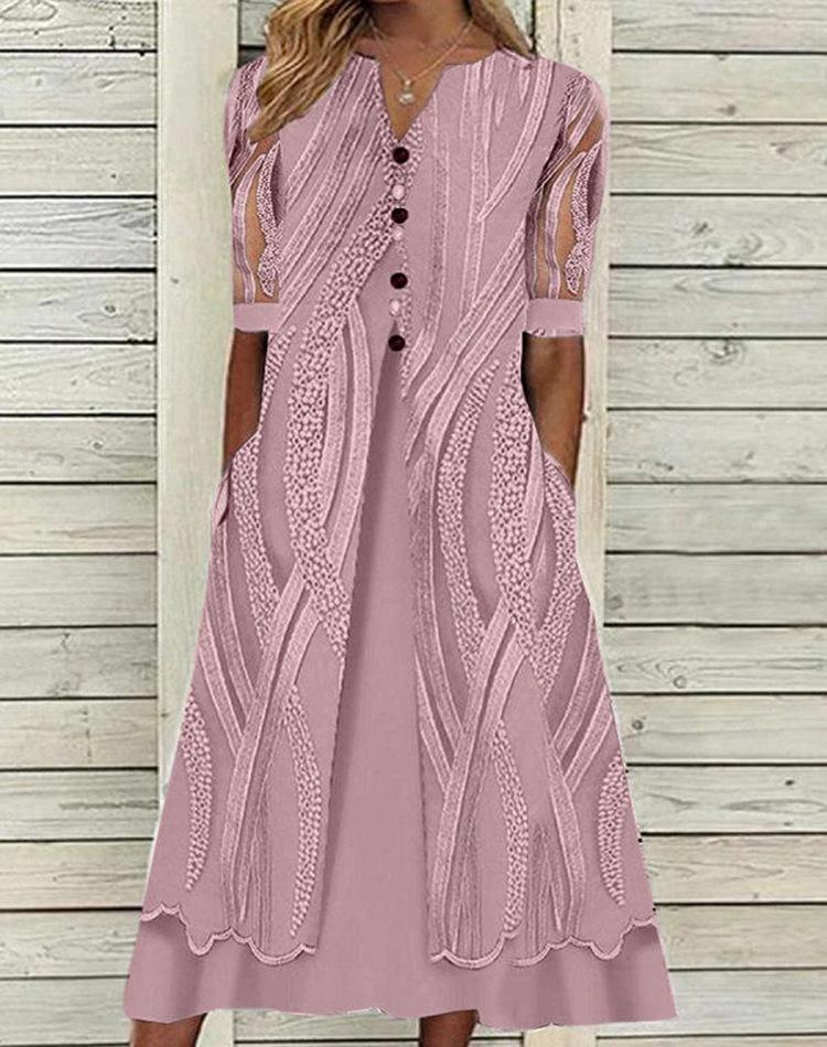 Mesh Pink Printed Short Sleeve Chic Dress