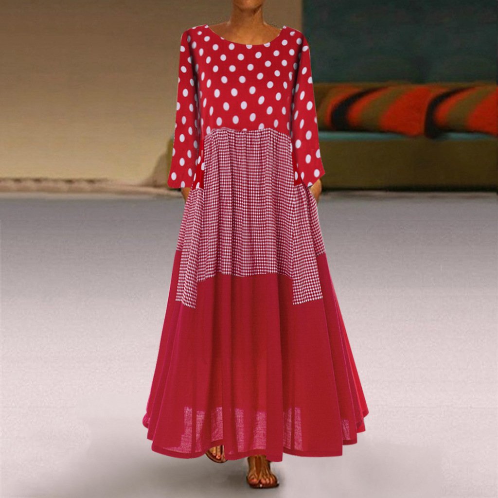 Casual Polka Dots Cotton-Blend Long Sleeve Casual Dress