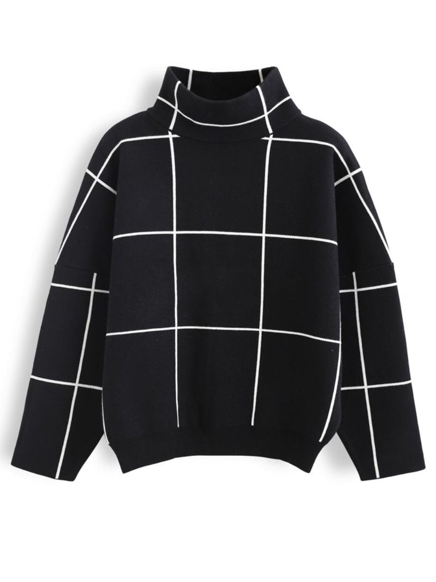 Grid Turtleneck Sweater In Black