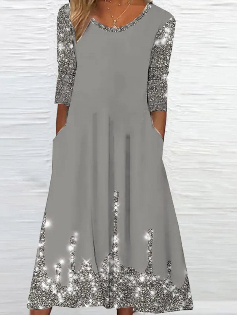 Sequins Ombre Ruched Casual Midi Dress