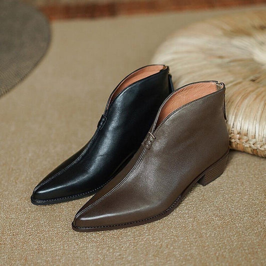 Casual Pointed Toe Back Zipper Martin Small Leather Boots