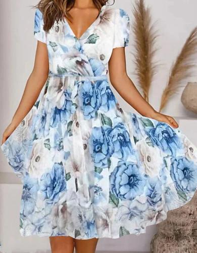 Blue Floral Print Midi Dress