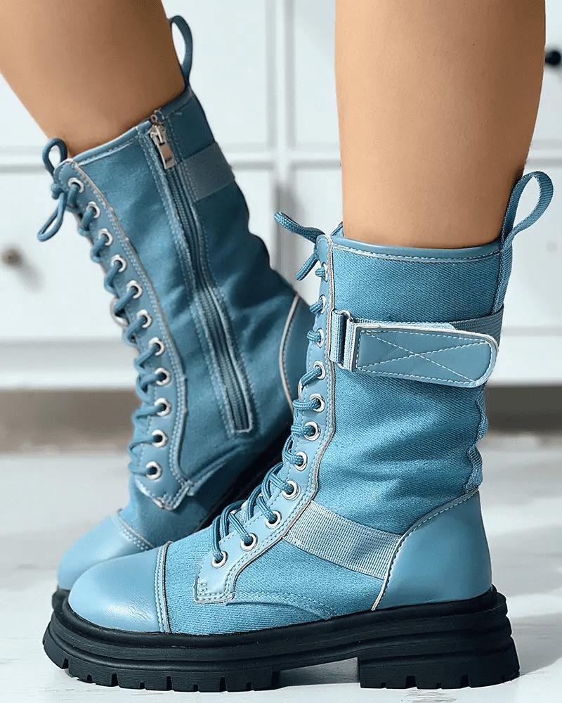Velcro Eyelet Ankle Boots